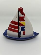 Fitz & Floyd 2004 Nautical Flags Sailboat Salt & Pepper Set & Tray NEW in Box picture