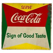 Vintage 1950's Ice Cold Coca Cola Fishtail Metal Sign Original Tin picture