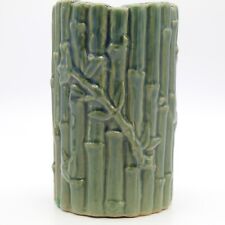 Ceramic Bamboo Vase Majolica Green Marked B-647 Pottery Mid Century 5.5 inch VTG picture