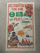 Vintage Fiji Islands Pure Linen Tea Towel Traditional Dress +Birds/Flowers New picture
