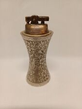 Vintage Etched Silver Plate Tall Table Lighter with Gas Insert, Made in India picture
