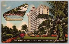 Miami Beach Florida Blackstone Hotel & Cabana Club Streetview Linen Postcard picture