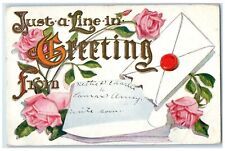 Greetings Postcard Roses Flowers And Letter Embossed 1911 Posted Antique picture