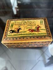 Horse Scene Persian Art Khatam Marquetry Jewelry Inlaid Trinket Box 4.25” picture