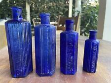 Matched Set of 4 Antique Vintage Blue Glass Poison 