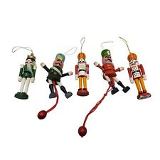 vintage 1990s set of 5 handcrafted wooden nutcrackers christmas ornaments picture