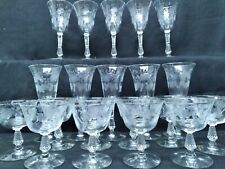 20 pc set Vintage Etched Crystal Liquor Water Goblets w/cut Floral &Twisted Stem picture