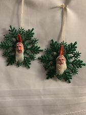 2 Vintage Santa Face Ornaments Approx 3” picture