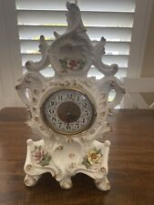 Signed M. Mozeth Hand Painted & Crafted Porcelain Rose Clock Electric Battery picture