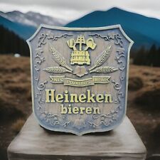 Vintage Heineken Beer Bieren Crest Shield Faux Wood Plastic Wall Plaque Sign 12” picture