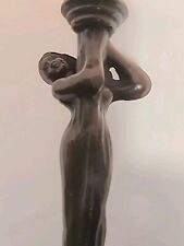 Vtg Desk Vanity Bronze Lamp Art Deco Nouveau Lady Goddess Figural Nude Women picture