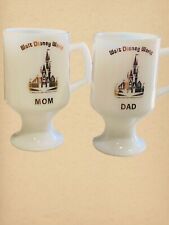 VTG Disney World Mugs Milk Glass Souvenir Mom & Dad Pedestal Mugs Cups Gold Prt picture