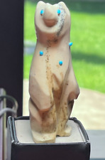 Zuni Marble Standing Bear - Vintage - Hand Carved with Turquoise Accents  picture