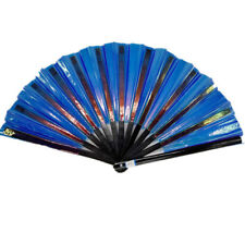 ✨Blue Holographic Large Rave Folding Hand Fan Foldable Loud Clacking Edm  picture