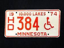 1974 Minnesota License Plate HD 384 ....... HANDICAPPED /  PHYSICALLY CHALLENGED picture