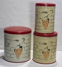 3 Vintage PARMECO Nesting Deco Tin Kitchen Storage Canisters Chef Cook picture