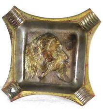 CA 1920'S CAST BRASS ASH TRAY, HUNTING DOG WITH PHEASANT, CARD SUIT HEARTS SHOWN picture