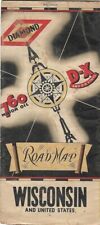 Vintage 1938 DIAMOND D-X Gas Station Locator Road Map WISCONSIN Madison Racine picture