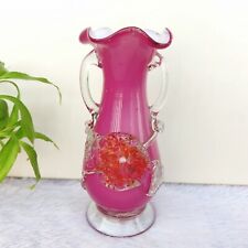 Vintage Flower Vase Pink Glass Pontil Mark Floral Design 7.5