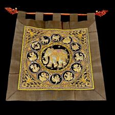 Vtg Embroidered Bead Sequin Kalaga Zodiac Elephant Fabric Wall Hanging Tapestry picture