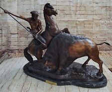 Buffalo Hunt Bronze Statue Sculpture Western Native American Remington 23