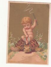 St Louis Magazine Co Naked Baby on Tortoise Whip Vict Card c1880s picture