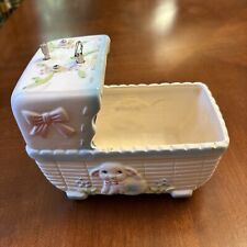 Vintage  Ceramic Bassinet Baby Carriage Music Box Planter Taiwan picture