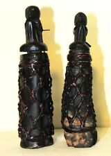 Rare Handmade Wooden Containers w/Carved Figurine Stoppers - Small 6