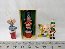 Vintage Wooden Christmas Ornaments Lot Pig Elf Mouse Soldier picture