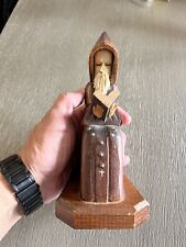 Vintage Hand Carved Wooden Sitting Friar Monk Reading Statue Bible Priest picture