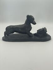 VINTAGE HEREDITIES Cold Cast Bronze Resin Dachshund Dog Figurine with telephone picture