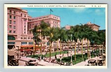 San Diego CA-California, US Grant Hotel, Plaza Park Vintage Souvenir Postcard picture