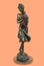 Hand Made Sexy Girl Playing Old Fashion Guitar Bronze Sculpture Statue CB picture
