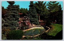 Gurnee Illinois~The Rustic Manor Restaurant Pond & Fake Deer Scene~Vintage PC picture