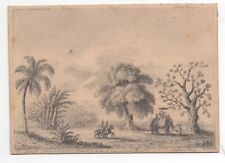 Rare 19th c Historical Pencil Drawing Soldiers & Elephant maybe Colonial India  picture