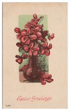 Easter Greetings Postcard c1911 Vintage Flowers in Vase picture