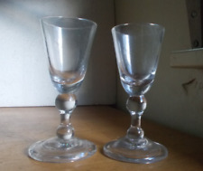 MATCHING PAIR EARLY PONTILED 1780-1820 FLINT GLASS WINE GLASSES FREE BLOWN NICE picture