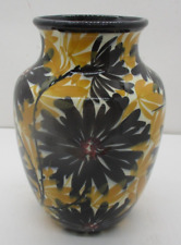 Vintage Handpainted German Vase Black and Yellow Flowers picture