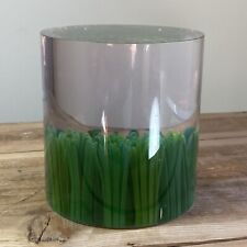 Vintage Retro Clear Acrylic Lucite Solid Cylinder Decor Piece w Plastic Grass picture