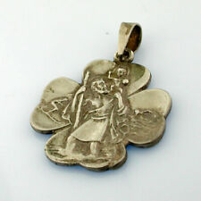 Vintage St Christopher Religious Medal Clover Sterling Silver Pendant Charm picture