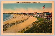 Long Beach Dover Bluffs York Beach Maine American Flag Oceanfront Shore Postcard picture