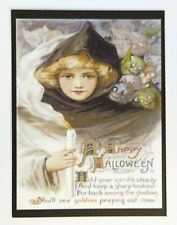 *Halloween* Postcard: Girl With Candle, Goblins Vintage Image~Reproduction picture