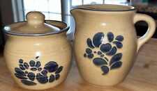 Vintage Pflatzgraff Stoneware Tan/Blue Country Style Ceramic Sugar/Creamer Set picture