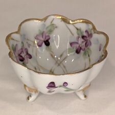 Vintage Hand Painted Ceramic 3 Footed Floral Trinket Dish Small Bowl picture