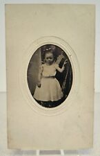 Antique CDV Hand Tinted Photo LITTLE GIRL WITH ROSEY CHEEKS Oval Matting picture