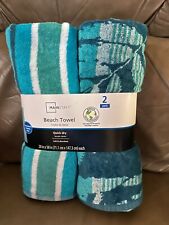 2–MAINSTAYS COORDINATING BEACH TOWELS, 28x58, HANGING LOOP; QUICK-DRY VELOUR picture