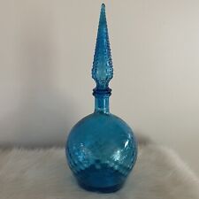 Vintage Empoli Blue Glass Genie Bottle, 14” Mid-Century flame tip decanter picture