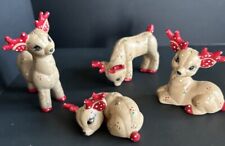 Lot Of 4 Vintage Ceramic Kimple Mold Hand Painted Quilted Reindeer Figurines picture