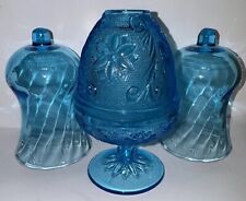 Vintage Tiara Glass Blue Chantilly Lace Fairy lamp - Candle Holders ORIGINAL BOX picture