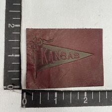 Vtg c. 1910s UNIVERSITY OF KANSAS JAYHAWKS PENNANT Tobacco Leather Patch 13AF picture